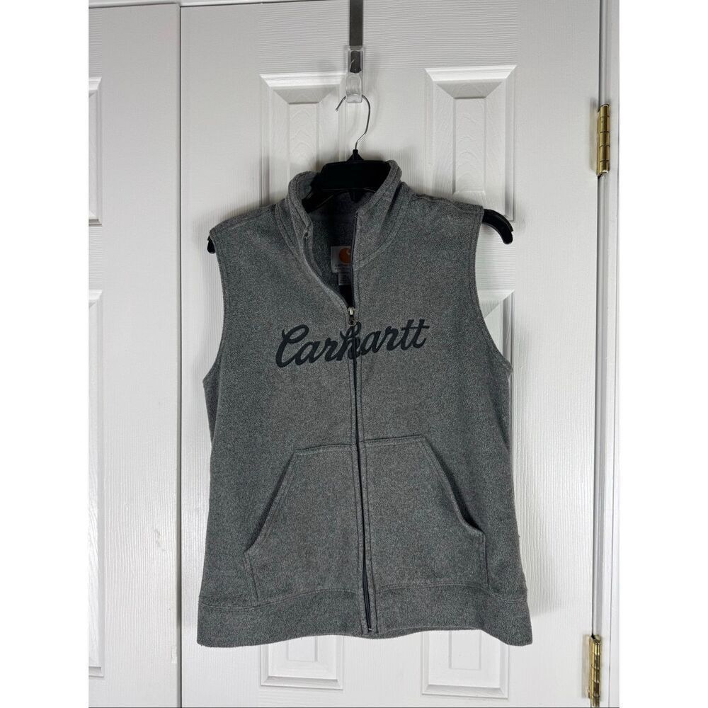 Carhartt Womens Boyne Fleece Full Zip Gray Script Logo Vest Size M